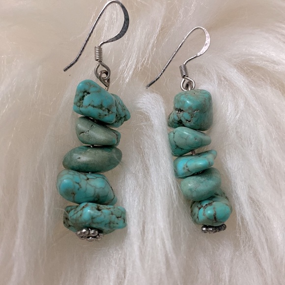 🆕Sterling Silver And Chunky Genuine Turquoise Nugget Earrings - Picture 4 of 4